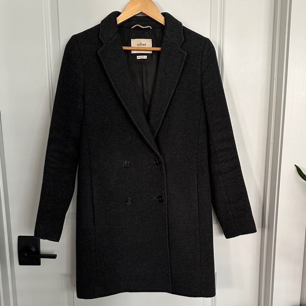 Wilfred Aritzia Charcoal Dark Gray Double-Breasted Wool and Cashmere Pea Coat XS